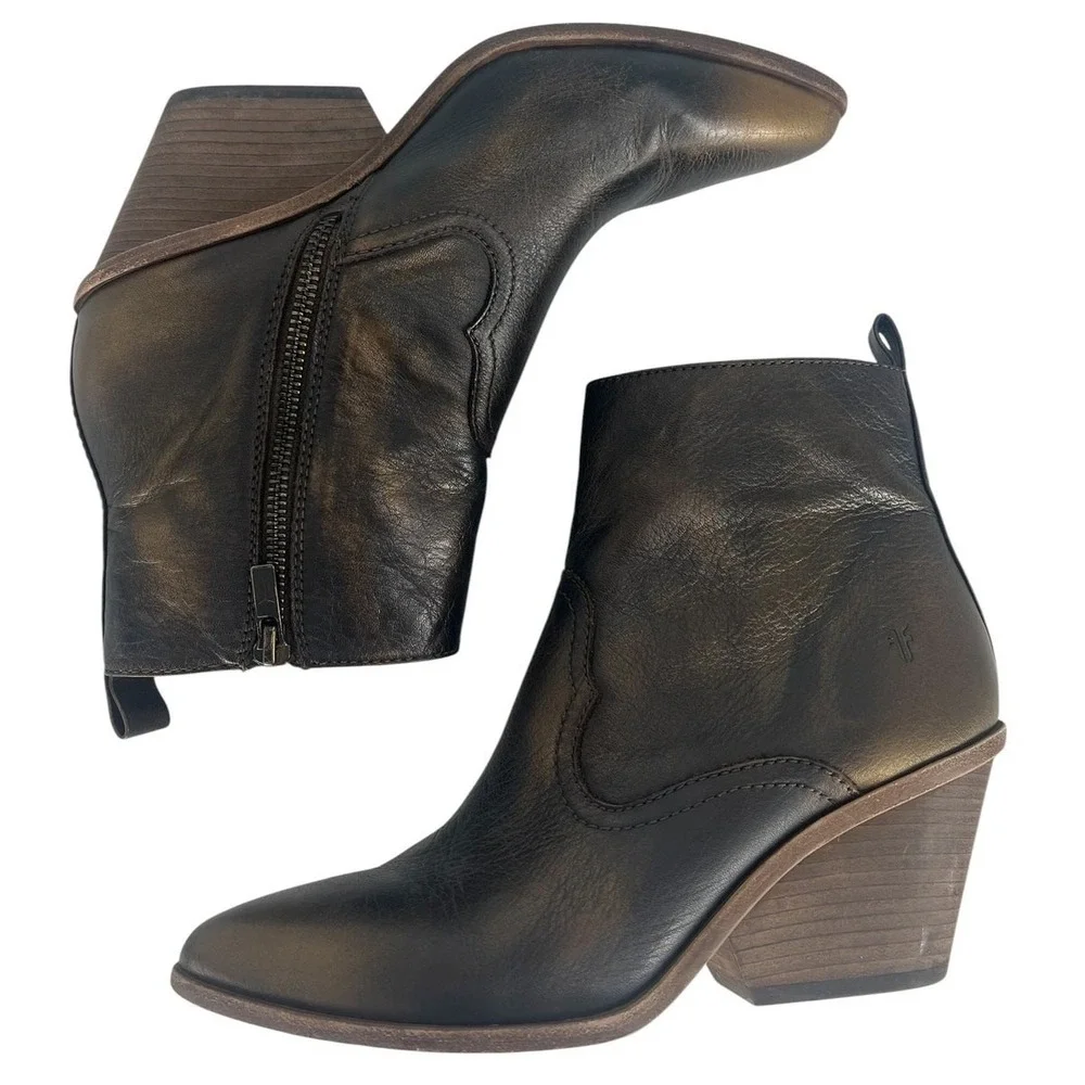 Frye‎ Amado Wedge Ankle Bootie Bronze Brown Leather 7.5